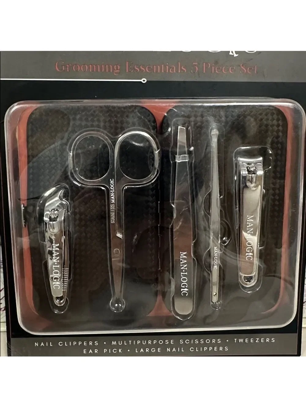 MAN • LOGIC Set of 5 Grooming Essentials Stainless Steel Manicure Tools Case
